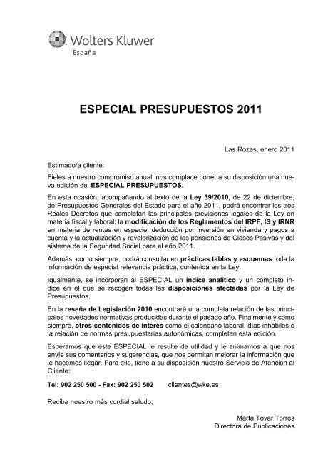 Especial PRESUPUESTOS 2011 - CISS