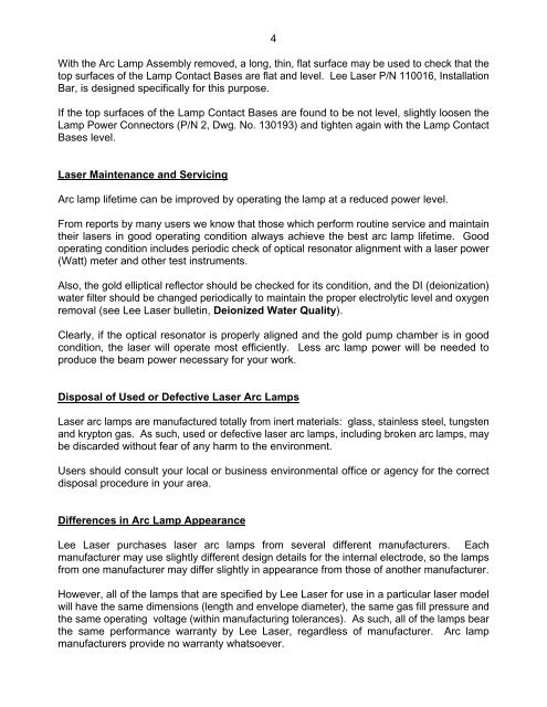 Early Laser Arc Lamp Failure - Common Issues - Lee Laser, Inc.