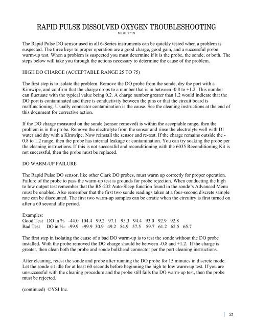 YSI Calibration Tips Dissolved Oxygen Excerpt - YSI.com