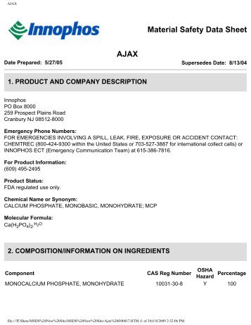 Material Safety Data Sheet AJAX - Innophos