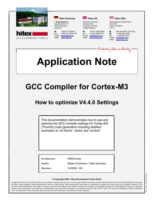 Application Note GCC Compiler for Cortex-M3 How to ... - Hitex