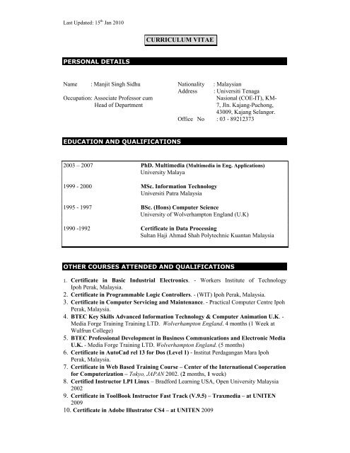 CURRICULUM VITAE - Universiti Tenaga Nasional