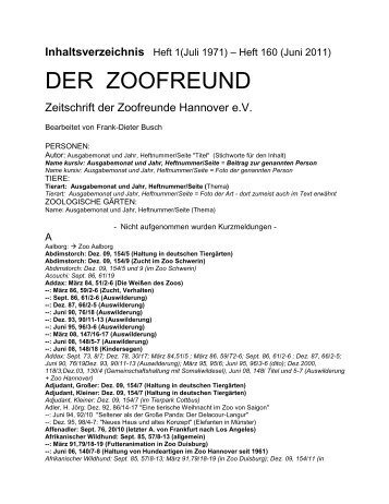 Inhaltsverzeichnis ab 1971 - Zoofreunde Hannover