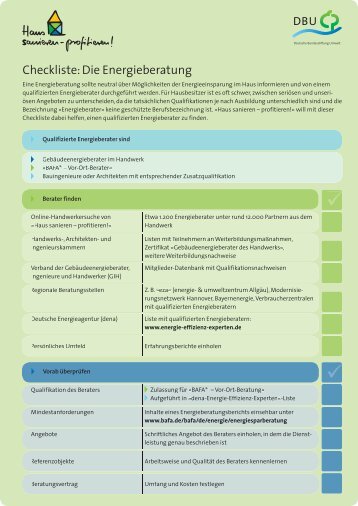 Checkliste zur Energieberatung. - Haus sanieren - profitieren!