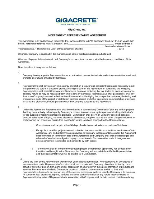 GigaCrete Independent Rep Agreement doc.pdf - Monolithic