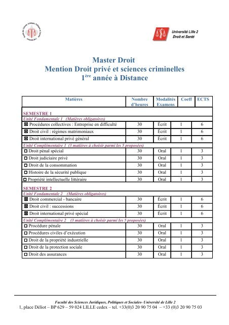 Master Droit Mention Droit privÃ© et sciences criminelles 1Ã¨re annÃ©e ...