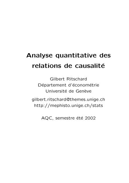 Analyse quantitative des relations de causalité - Statistique pour ...