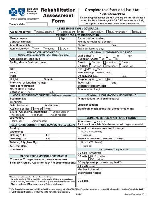 BCN Rehabilitation Assessment Form - e-Referral