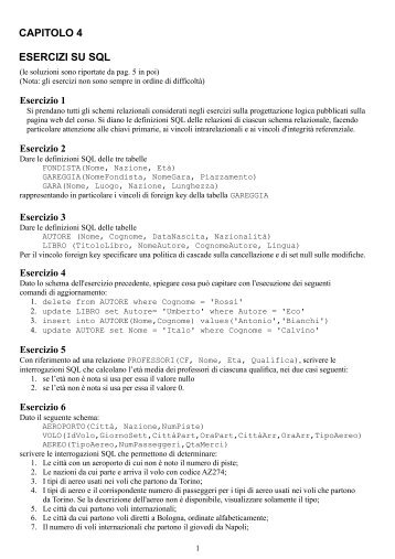 CAPITOLO 4 ESERCIZI SU SQL