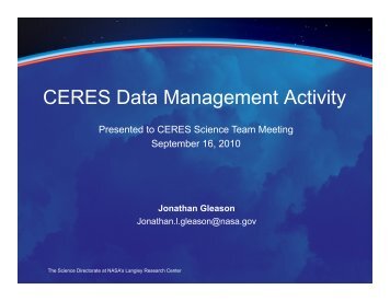 CERES Data Management Overview and Status - NASA