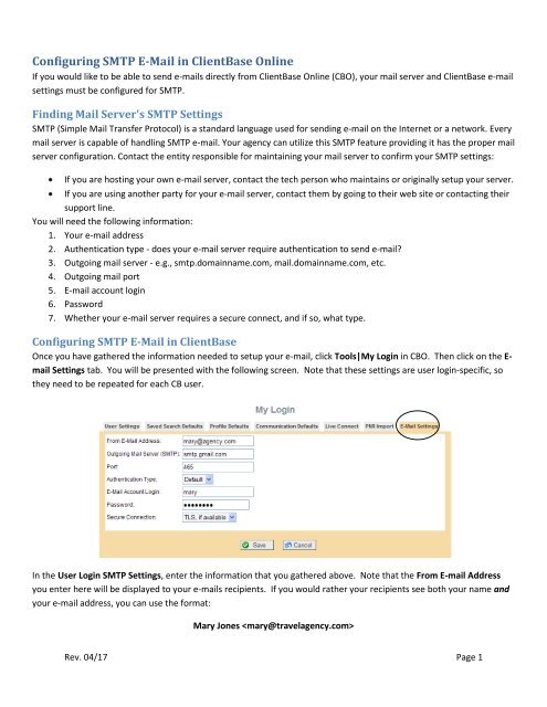 Configuring Smtp E Mail In Clientbase Online