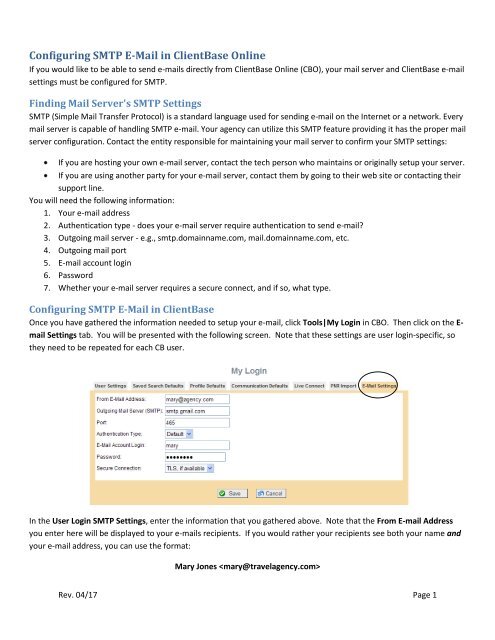 Configuring SMTP E-Mail in ClientBase Online