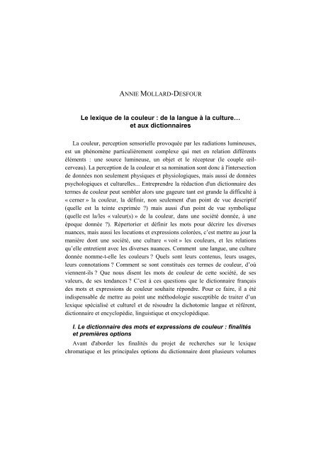 Le lexique de la couleur : de la langue à la culture… et aux ... - Cief