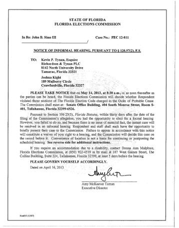 FEC 12-011 John B. Sims III - Florida Elections Commission