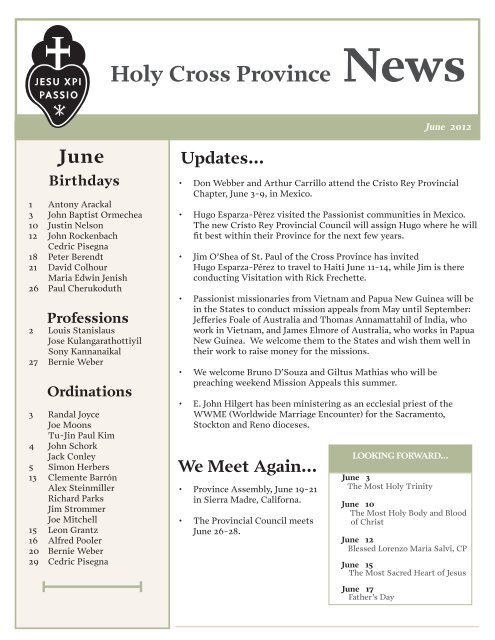 Holy Cross Province News - Passio Christi