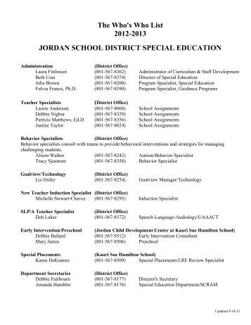 The Who's Who List 2012-2013 JORDAN SCHOOL DISTRICT ...