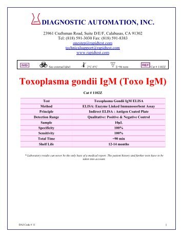 Toxoplasma gondii IgM (Toxo IgM) - Diagnostic Automation : Cortez ...