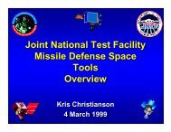 Joint National Test Facility Missile Defense Space Tools Overview