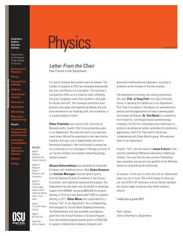 Letter From the Chair - Physics at Oregon State University