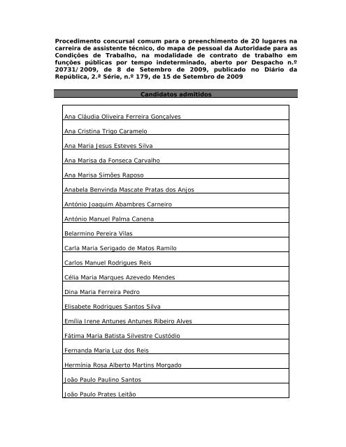 Procedimento concursal comum para o preenchimento de 20 ...