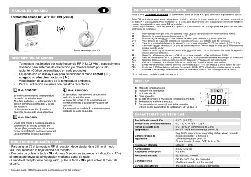 MANUAL DE USUARIO Termostato bÃƒÂ¡sico RF ... - Watts Industries