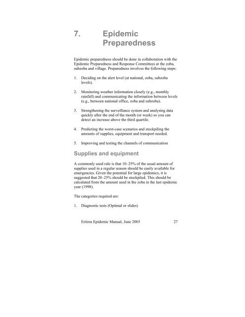 Malaria Epidemic Forecasting and Preparedness Manual