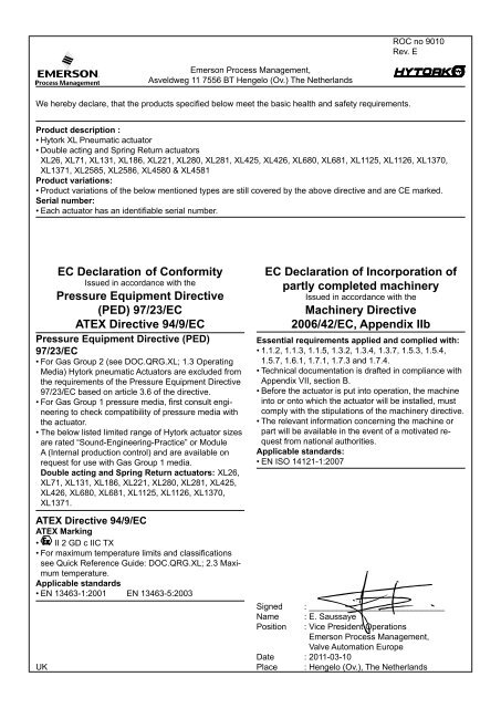 EC Declaration of Conformity Pressure Equipment ... - Mecatork