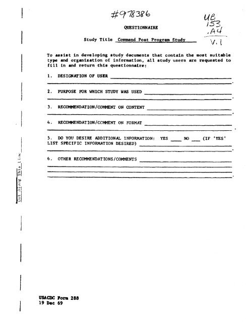 US Army Combat Development Command 1973, Volume I