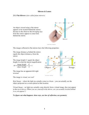 1 Mirrors & Lenses 23.1 Flat Mirrors (also called plane ... - Physics