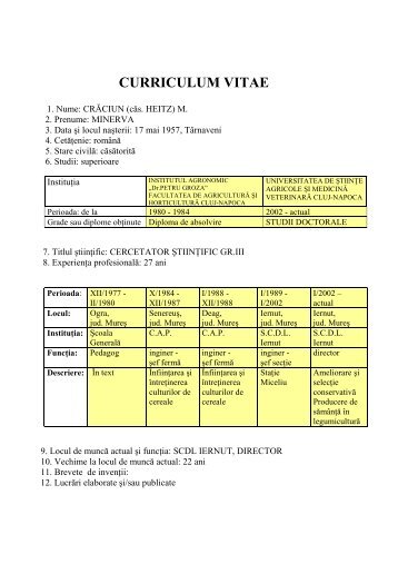 CURRICULUM VITAE MINERVA HEITZ - USAMV Cluj-Napoca