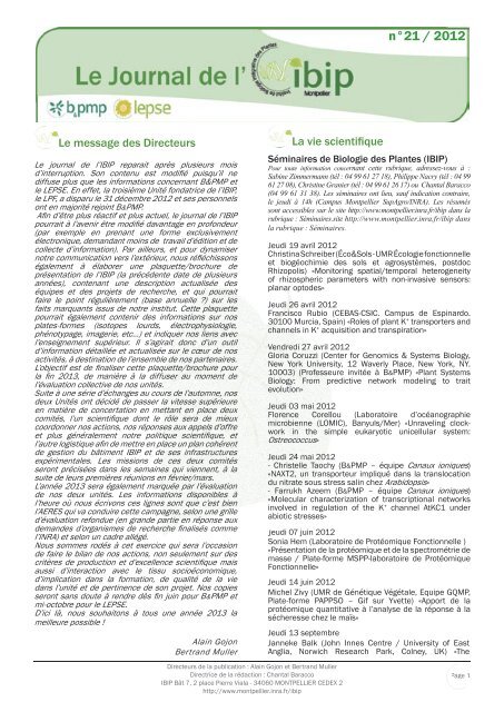 Journal NÂ°21.indd - INRA Montpellier