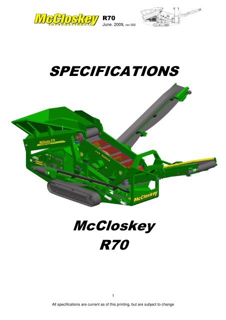 SPECIFICATIONS McCloskey R70 - Best Machinery Kft.
