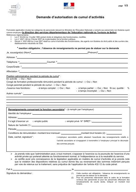 Lettre autorisation de cumul d