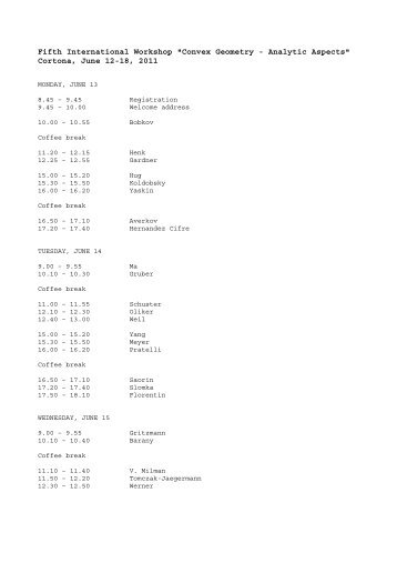 Fifth International Workshop "Convex Geometry - Analytic Aspects ...