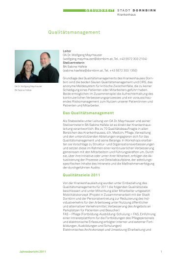 QualitÃ¤tsmanagement und CIRS 2011 - Krankenhaus Dornbirn Online