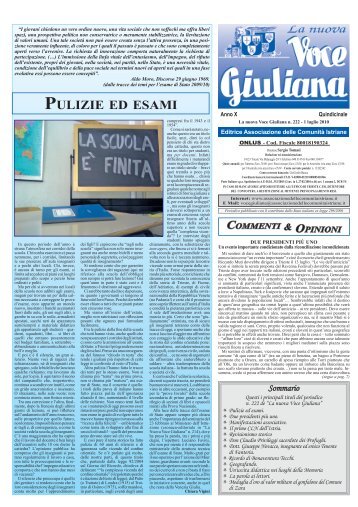 n. 222 - 1 luglio 2010 - Associazionedellecomunitaistriane.it