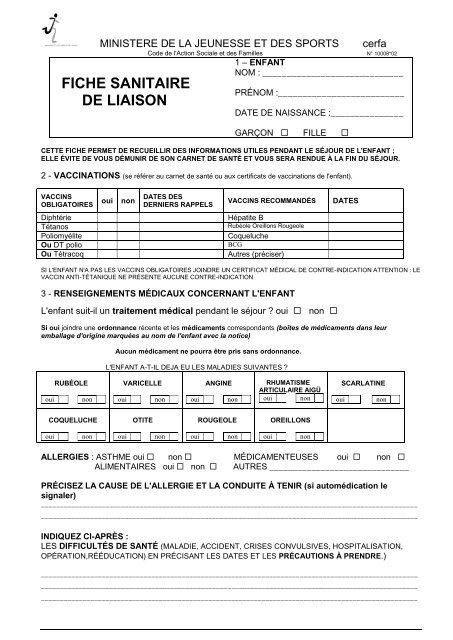 Fiche sanitaire de liaison