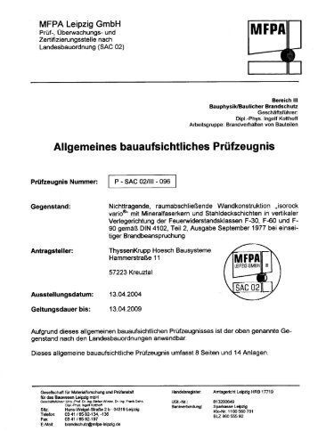 AbP P-SAC 02/III-096 - Hoesch Bausysteme GmbH