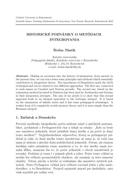 Katedra matematiky - Katolícka univerzita v Ružomberku