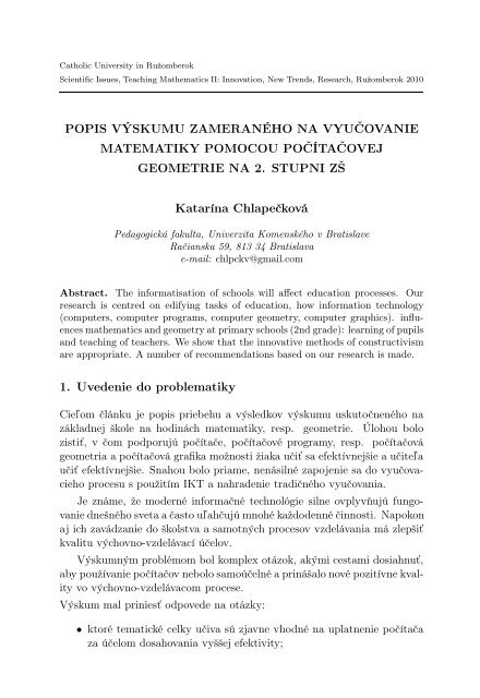 Katedra matematiky - Katolícka univerzita v Ružomberku