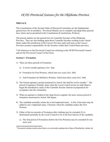 OCDS Provincial Statutes for Central Province - Secular Carmelites ...