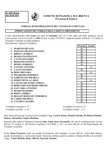 Approvazione dei verbali della seduta precedente - Comune di ...