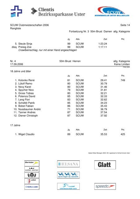 Clubmeisterschaften 2006 SchwimmClub Uster Wallisellen 17 ...