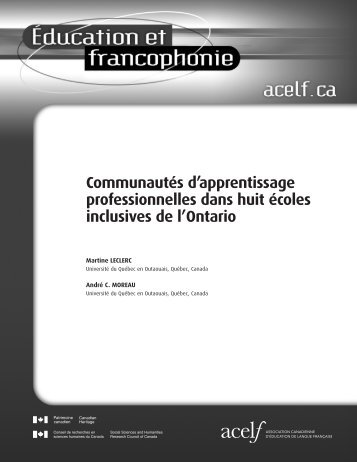 CommunautÃ©s d'apprentissage professionnelles dans huit ... - acelf