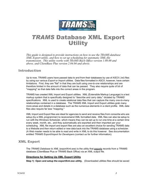 TRAMS Database XML Export Utility