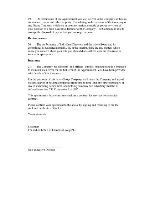 Standard letter of appointment for non-executive ... - Compass Group