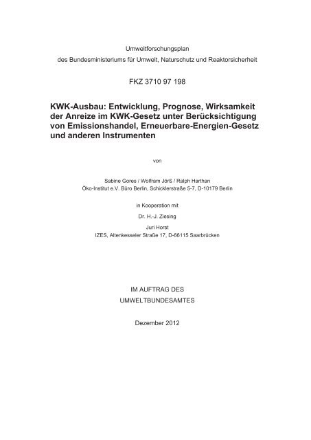 KWK-Ausbau: Entwicklung, Prognose, Wirksamkeit der ... - BMU