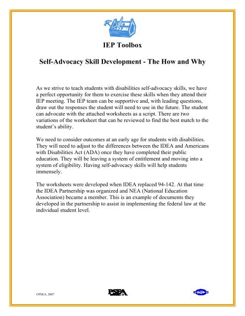 Self-Advocacy Skill Development- The How and Why