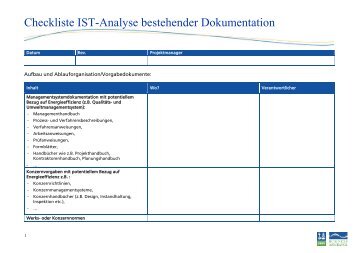 Checkliste IST-Analyse bestehender Dokumentation