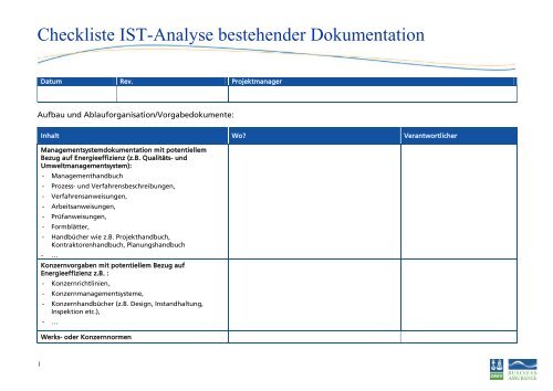 Checkliste IST-Analyse bestehender Dokumentation